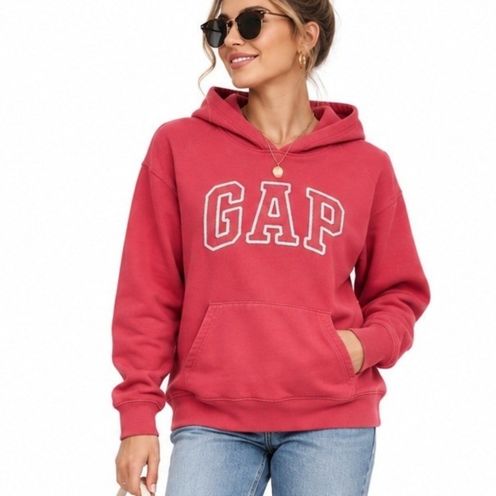 Gap Hoodie Womens XL Coral Logo Pullover Fleece Sweatshirt Spell Out Classic
